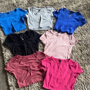 SHEIN Women's Ribbed Crop Tops - Blue, Gray, Black, Pink